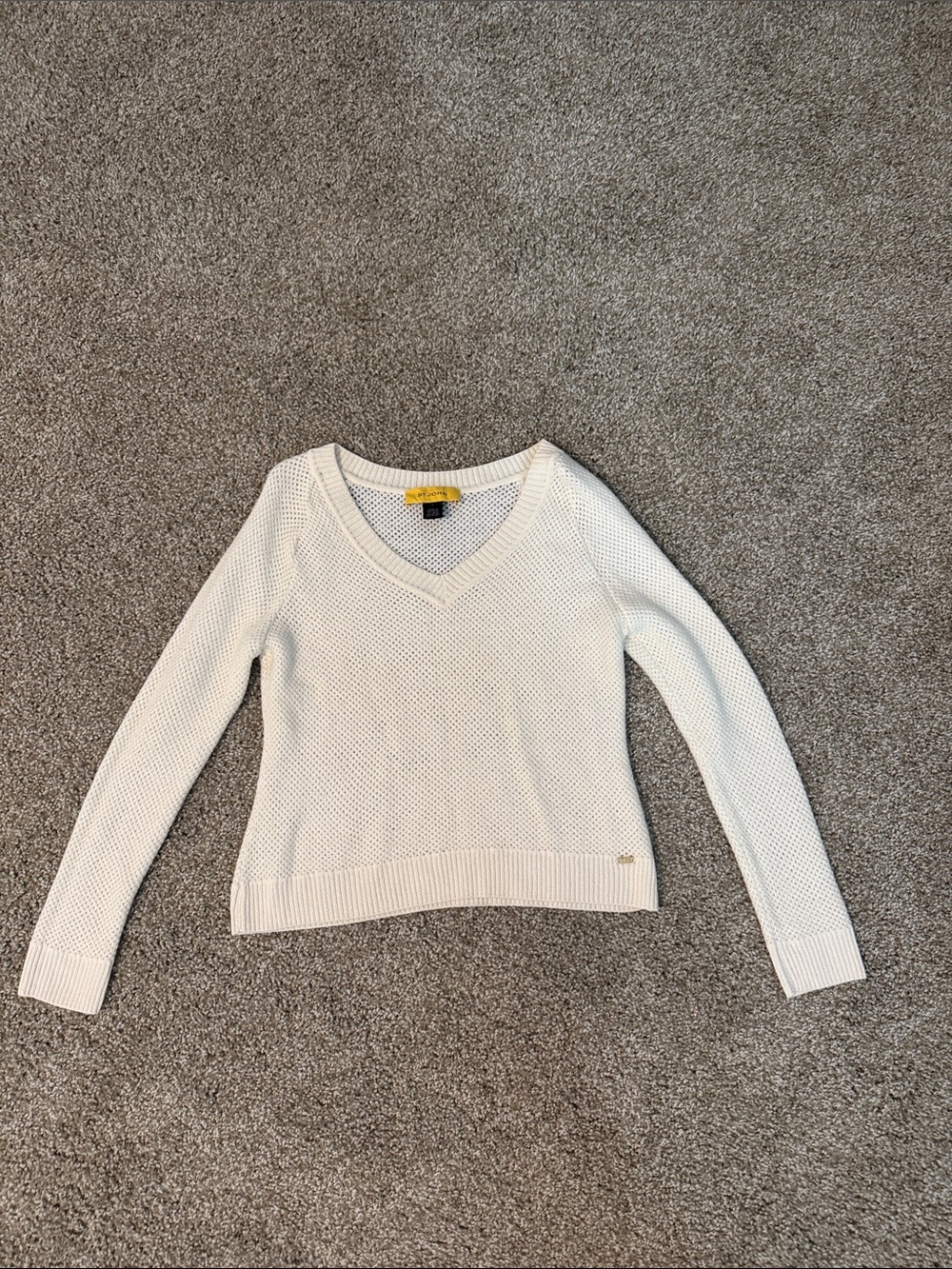 St. John Cream V-Neck Textured Knit Sweater